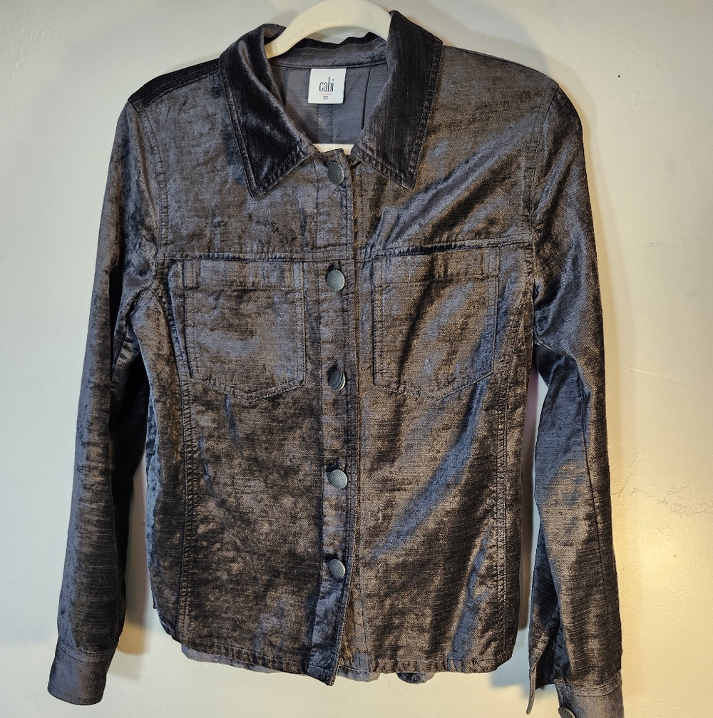 CAbi Chic Velvet Gunmetal Button-Front Jacket Sz XS